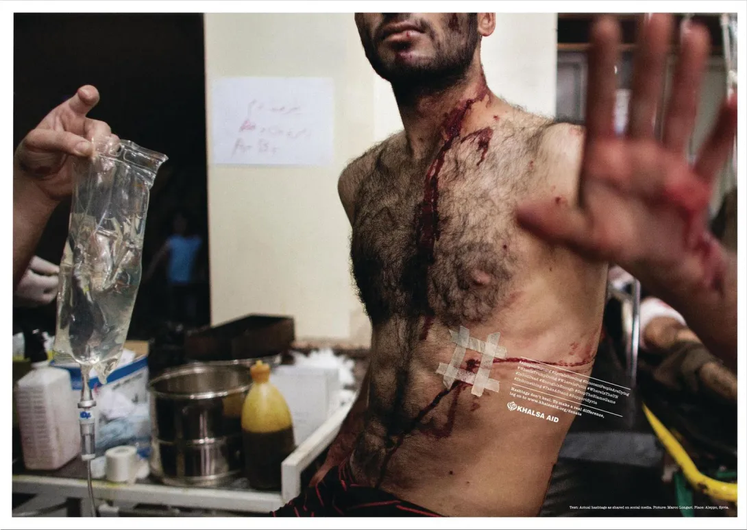 Khalsa Aid "Hashtags don't heal" by DDB