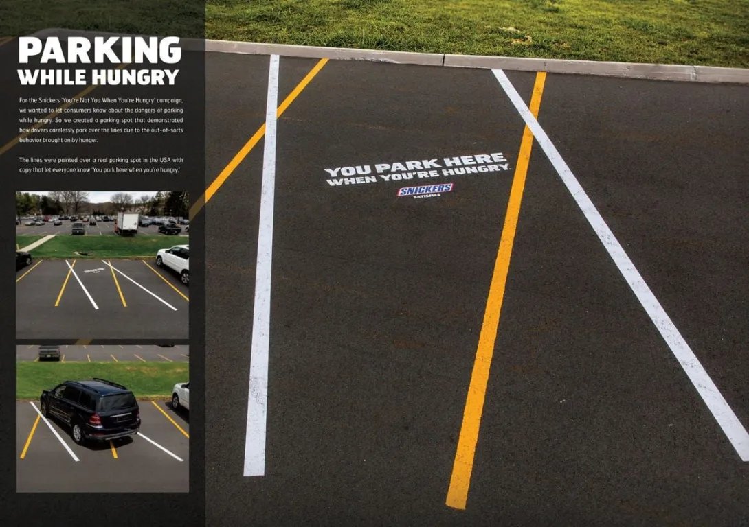 Snickers: you park here when you're hungry