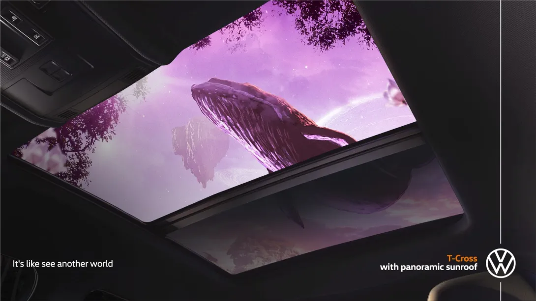 Volkswagen advert for T-Cross with a panoramic sunroof